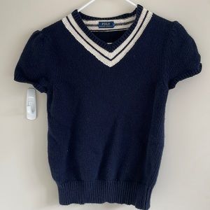 Polo size Medium short sleeve navy blue sweater with white trim